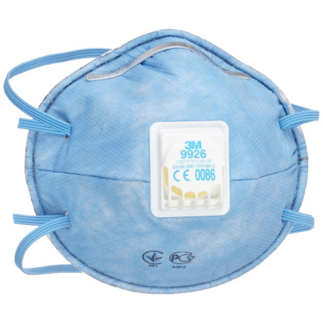 Masque antipoussière coque spécifique odeurs gênantes et gaz acides 3M™ 9926 - FFP2, avec soupape Coolflow™, Certifié EN sécurit