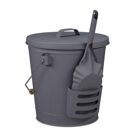 Relaxdays Seau à Cendres, avec Couvercle, 19 litres, poignée de Transport, bac à Charbon, cheminée & Barbecue, Gris