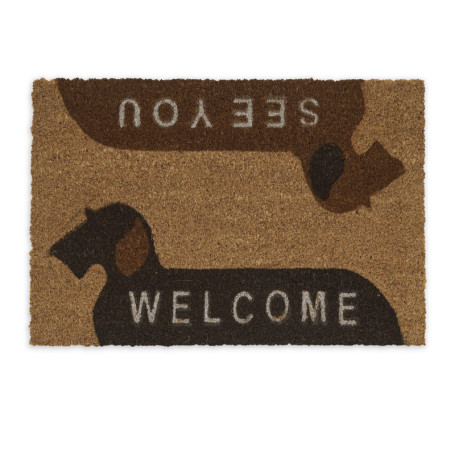 Relaxdays Paillasson Coco, Tapis antidérapant, Welcome, See You, Motif de Chien, 60x40 cm, intérieur, extérieur, Nature