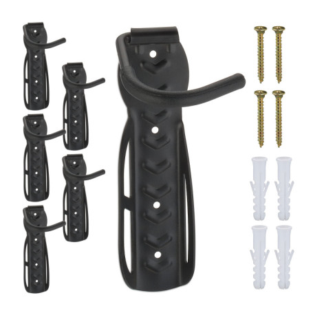 Relaxdays Support vélo Mural en Lot de 6, Charge maximale : 25 kg, Suspension Verticale, métal (Acier), Noir
