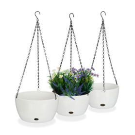 Relaxdays Pot de Fleurs Suspendu, Lot de 3, Diff. Tailles, arrosage Automatique, Porte-Plantes, Trou de Drainage, Blanc