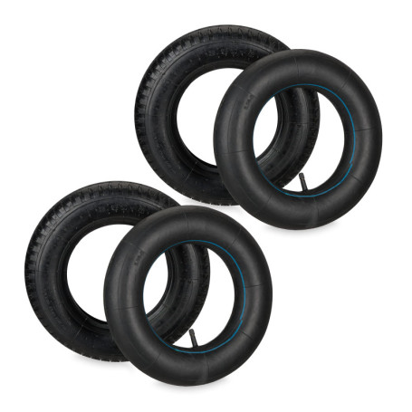 Relaxdays Roue brouette avec Chambre à air, Lot de 2 pneus Rechange 3.50-8 Pouces, pneumatiques, Jusqu’à 154 kg, Noire