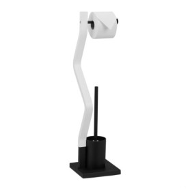 Relaxdays Serviteur WC, Non Fixe, Support pour Papier Toilette, Brosse et Porte-Brosse, 75x18,5x18,5 cm, Noir - Blanc