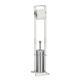Relaxdays Serviteur WC, HxLxP: 78,5x17x17 cm, Porte-Papier Toilette, Brosse WC & Support, Acier Inoxydable, argenté