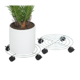Relaxdays Support pour Plantes, Lot de 2, diamètre : 32 cm, pour Pots de Fleurs, Roues, Acier, pour intérieur, argenté