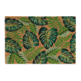 Relaxdays Paillasson Coco, Tapis avec Feuilles, 40x60 cm, antidérapant, résistant, intérieur, extérieur, Multicolore