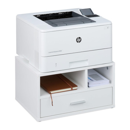 Relaxdays Support d'imprimante, avec 1 tiroir et 2 Compartiments, HLP : 22 x 40 x 30 cm, pour Le Bureau, Blanc