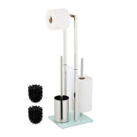Relaxdays Serviteur WC, Non Fixe, Brosse et Porte-Brosse, H x L x P : 64,5 x 24 x 18 cm, argenté