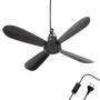 Bestlivings Ventilateur de plafond portable noir (câble XXL de 5 m) avec fiche et interrupteur, 220 V-240 V/5 W, diamètre 40 cm,