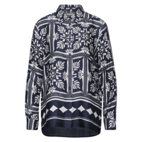 STREET ONE A344664 Chemisier en Satin Imprimé, Bleu Foncé, 36 Femmes T-Shirt, Multicolore