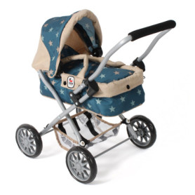 Bayer Chic 2000® Poussette de poupée Smarty - Étoiles Turquoise Beige - Pliable - avec Capote, Sac, Coussin et Couverture - Haut