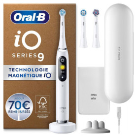 Oral-B iO 9 Brosse à Dents Électrique Blanche, 3 Brossettes, 1 Étui de Voyage Chargeur