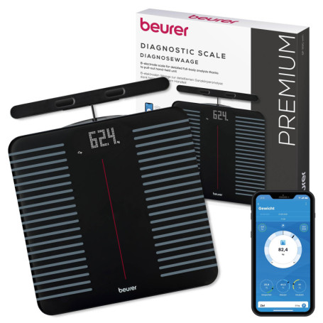 Beurer BF 990 Balance de graisse corporelle avec capteurs manuels, pèse-personne numérique avec connexion App, 25 mesures avec g