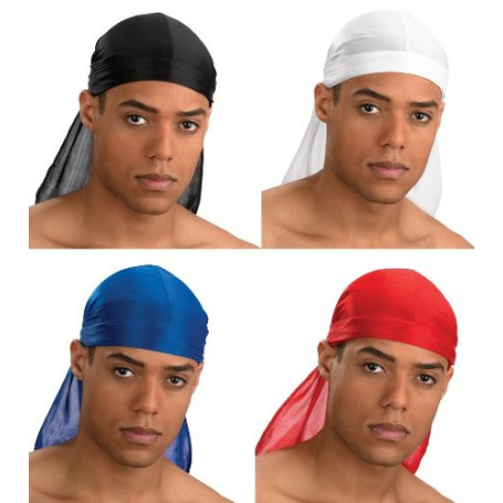 ATM PURECITY© Lot de 4 Bandana US Durag Noir + Blanc + Rouge + Bleu Electrique - Gangsta Rap Hip Hop West Coast - USA du Rag - A