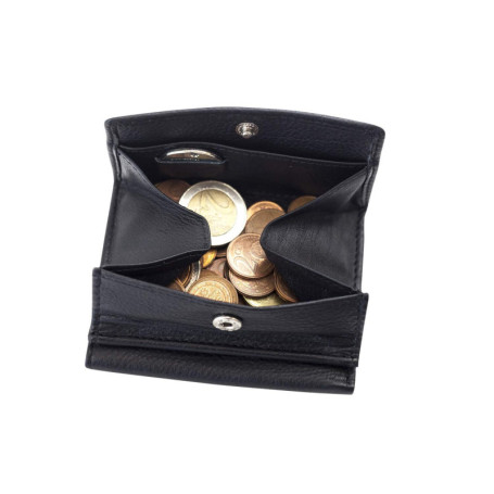 Petit RFID Portefeuille Homme et Femme avec Compartiment pour la Monnaie carré typique LEAS, Cuir véritable, Noir - Mini-Edition