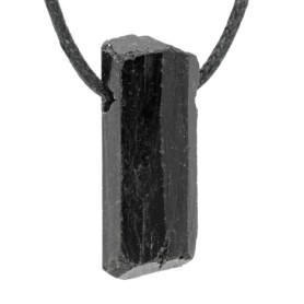 Lebensquelle Plus Pendentif en Pierre Brute de Tourmaline Noire avec Cordon en Cuir, Halbedelstein, cristal, Halbedelstein, cris