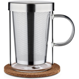 Cosumy Tasse à The avec Infuseur - Mug à The avec infuseur et Couvercle - Tisanière avec Soucoupe - Infuseur thé Verre Borosilic