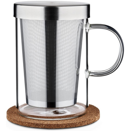 Cosumy Tasse à The avec Infuseur - Mug à The avec infuseur et Couvercle - Tisanière avec Soucoupe - Infuseur thé Verre Borosilic