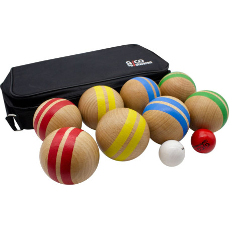 GICO Boccia Jeu de Boules en Bois Massif rayé avec 8 Boules Diamètre 7 cm - 3021
