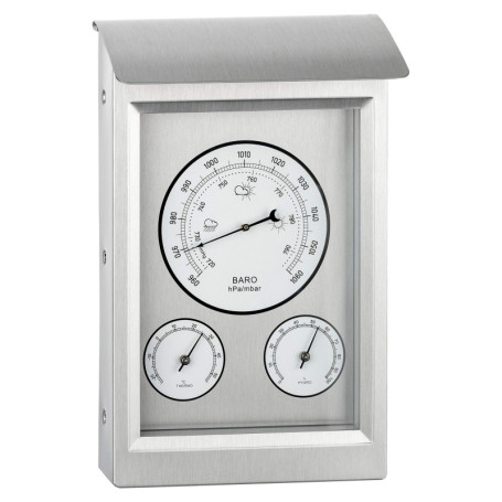 GardenMate Station météo analogique en INOX 23 x 14 x 4 cm - baromètre, thermomètre, hygromètre