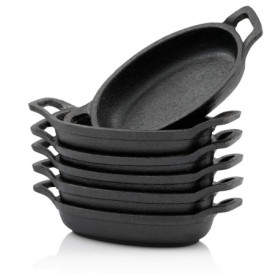 BBQ-Toro Set de poêles à servir en fonte (6 pièces) | 20 x 9,5 cm - ovale | déjà brûlé | poêle à griller en fonte, poêle à servi