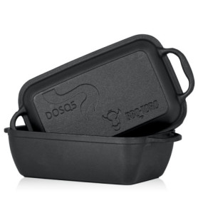 BBQ-Toro Cocotte en Fonte avec Couvercle - 4,5 L - 2 en 1 - Poêle et Cocotte - Moule à Pain - Grande Casserole Carrée pour Barbe