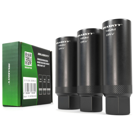 HASKYY Clé à Bougie Magnétique Douille 12 Pans Set 14-16-18mm - Carré 3/8 Pouce Clé pour Bougies d'Allumage et de Préchauffage 3