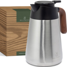 WALDWERK Pichet Isotherme (1,5L) - Thermos en Acier Inoxydable 304 à Double Paroi avec Poignée en Imitation Bois - Carafe Isothe