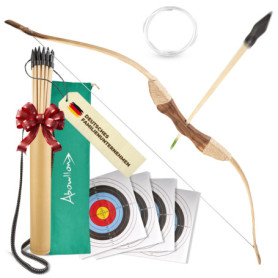 Abowllon® Kit Arc et Flèches Enfant - Arc en Bois avec 10 Flèches, Carquois en Bois et 3 Cibles - Set Tir à l'arc Enfant - Arc E