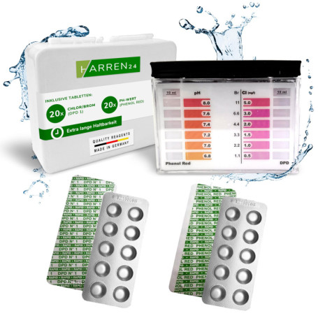 harren24 Kit de test, y compris 40 pastilles de test (Rapid), testeur d'eau et boîte de rangement, 20x DPD1 chlore/brome + 20x p