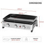 Royal Gourmet Plancha Gaz en Acier Émaillé, 3 Brûleurs Puissance 7.5kW, Surface Cuisson 62,0 x 35,5 cm, Portable pour Le Camping