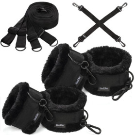 DaniChou Premium Menottes sex adulte lit, peluche extra & mousquetons exclusifs, attache lit sex adulte & BDSMS Set, fouet sex a