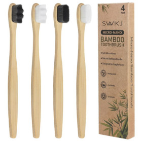 Lot de 4 brosses à dents micro-nano en bambou doux avec 20 000 poils conçus pour les gencives sensibles des enfants et des adult