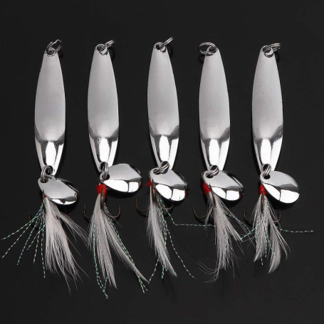 OriGlam Lot de 5 Leurres de Pêche Durs - Kit en Métal Avec Hameçons Triples pour Saumon et Bar