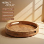 Hazelton Oaks Plateau de service rond en bois avec poignées, plateau de présentation alimentaire de taille moyenne, plateau en b