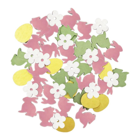 HDGSAFD 70 Morceaux De Décoration De Copeaux De Bois, Copeaux De Bois De Fleur D'Oeuf De Pâques, Copeaux De Bois Colorés Décorat