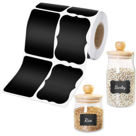 Étiquettes Bocaux, 240PCS étiquettes pour tableau noir imperméables réutilisables, Étiquettes Autocollantes Bocaux Noires, Étiqu
