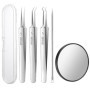 JDXun Extracteurs de points noirs, 3 pince à épiler et 1 extracteur de boutons d'acné, kit tire comedons en acier inoxydable ave