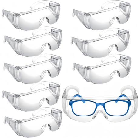 HJYDGJ Lot de 8 lunettes de protection transparentes pour les yeux, porteurs de lunettes, lunettes de protection pour laboratoir