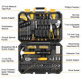 DEKO Caisse a Outil 128 Pièces, Malette Boite Coffret a Outils Complete Bricolage Avec Jeu Complet de Clés, Tournevis et Manchon