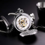TREEWETO Montre de Poche avec chaîne Steampunk Squelette Mécanique Full Hunter Argent