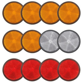 Xbessc 12 Pièces Catadioptre Rond Plastique Catadioptres Jaune Blanc Rouge Réflecteur avec Vis Écrous Réflecteur pour Velo Moto 