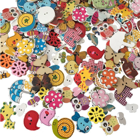 100 Pièces Boutons Animaux Colorés Pour Scrapbooking, Couture, Peinture Et Décoration Bricolage Fait Main