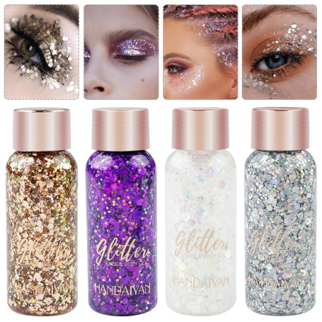 Mesybveo 4 Pièce Gel Paillettes Visage, Glitter Body Gel, Paillette Maquillage Gel Festival, Pailleté Corps, Sirène Paillettes C