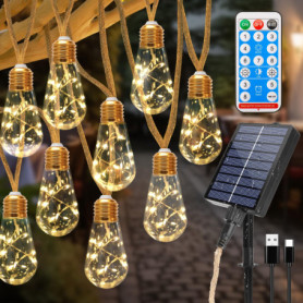 Coomoors Guirlande Lumineuse Exterieure Solaire avec 16 Ampoules, 8 M Blanc Chaud Chaîne Lumiere Exterieur 8 Modes IP65 Étanche 