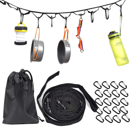 DY.2ten Corde de Camping de 4.5 mètres avec 19 mousquetons Porte-clés, Corde Portable de Suspension avec Crochets pour Le Campin