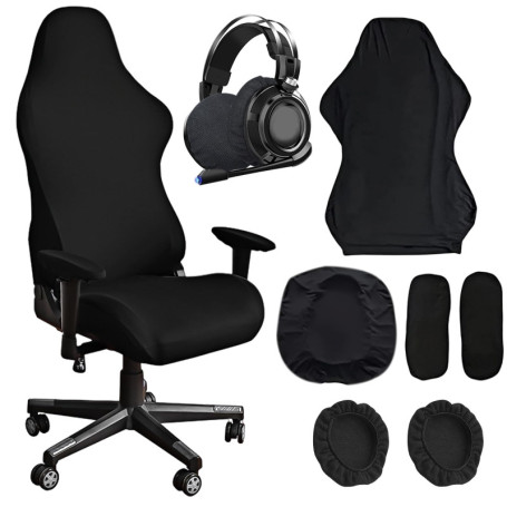 WIYETY Housse de chaise de gaming - Noir - Extensible - Pour ordinateur de jeu - Style racing - Chaise de bureau (noir, avec hou