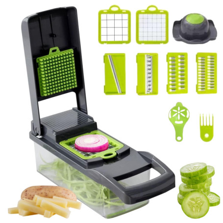 Luazvilkpsar Coupe Legumes Multifonctions, 14 En 1 Mandoline Cuisine, Decoupe Legumes Manuel avec 6 Lames Réglable, Mandoline Pr