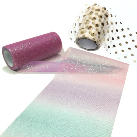 1 rouleau de fil dégradé de couleur, 1 rouleau de fil à pois dorés, tissu filet, fil décoratif, fil dégradé de couleur, chemin d