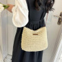 1 Pcs Femme Sac à Bandoulière en Paille Sac de Plage D'été Sac à Bandoulière Mode avec Fermeture Éclair et Sangle Réglable Convi